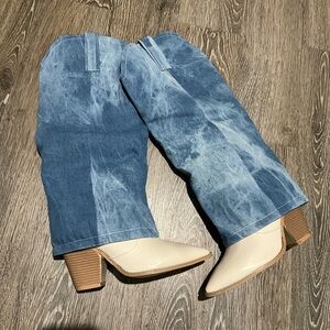 Blue and Beige Cowboy Boots with denim